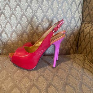 Luichiny Multi Colored (Red/Pink/Orange) Peep Toe Pumps - Size 8